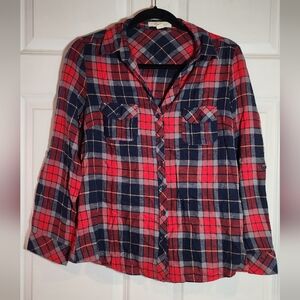 Forever 21 Red and Blue Plaid Button-Up Shirt Large